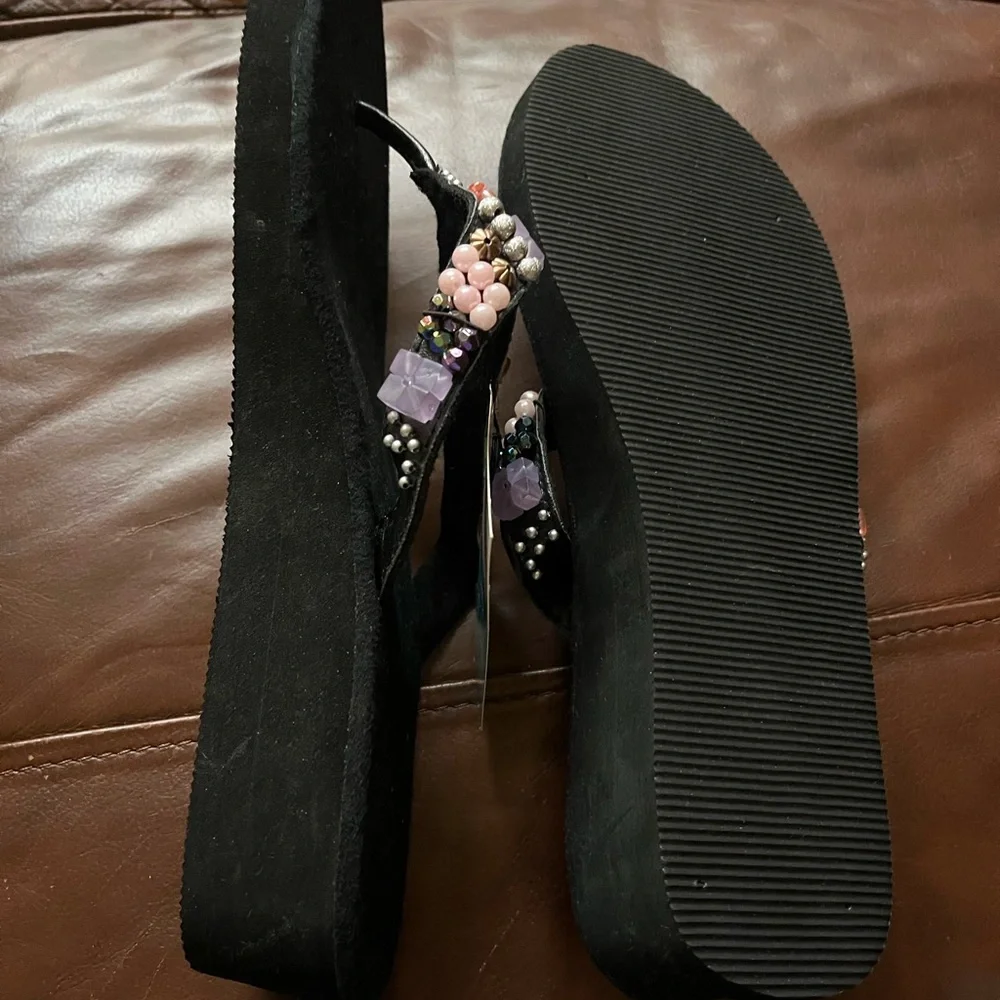 NWT Black Beaded Wedge Sandals Sz 11